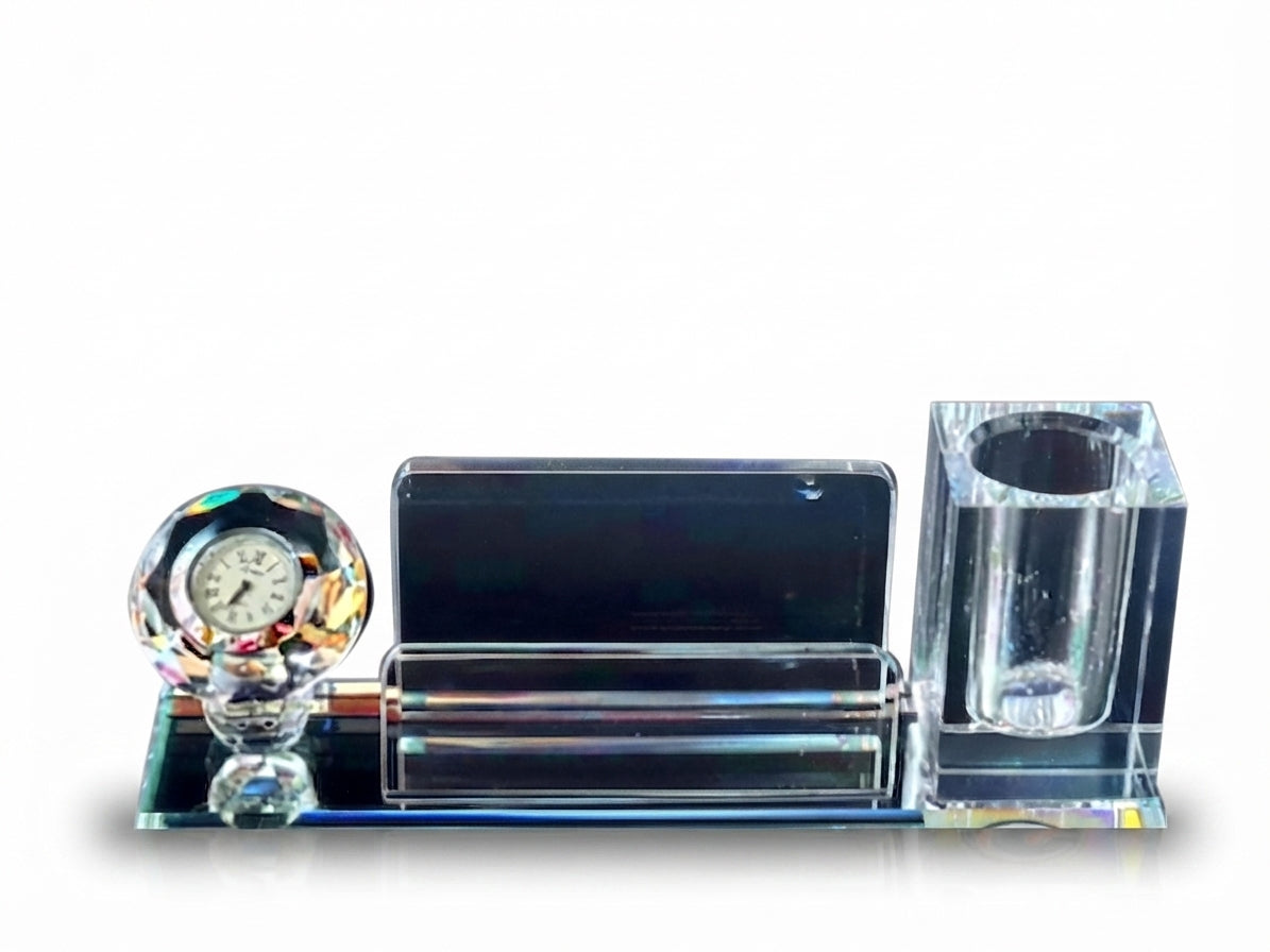 Crystal Trophy with Desk Organizer Clock and Pen Stand CST 94 - Unique Awards - Meru Trophy