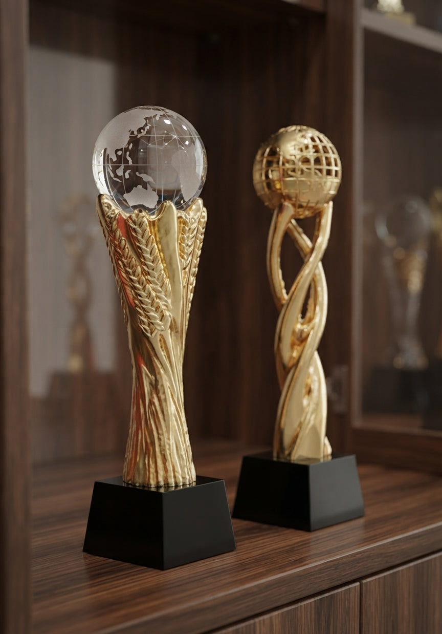 Crystal Corporate Trophy Gold & Crystal Globe Award Trophy Cst 98 - Crystal Awards alternate view - Meru Trophy