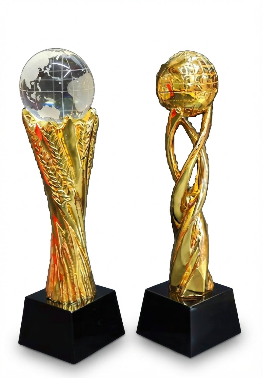 Crystal Corporate Trophy Gold & Crystal Globe Award Trophy Cst 98 - Crystal Awards - Meru Trophy