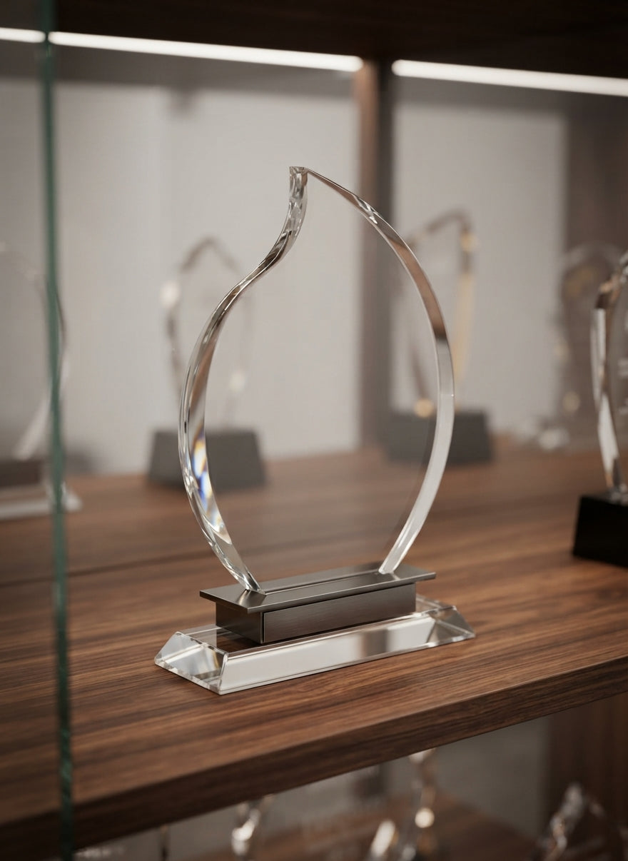 Crystal Flame Trophy Award CST 100 - Custom Crystal Trophies alternate view - Meru Trophy