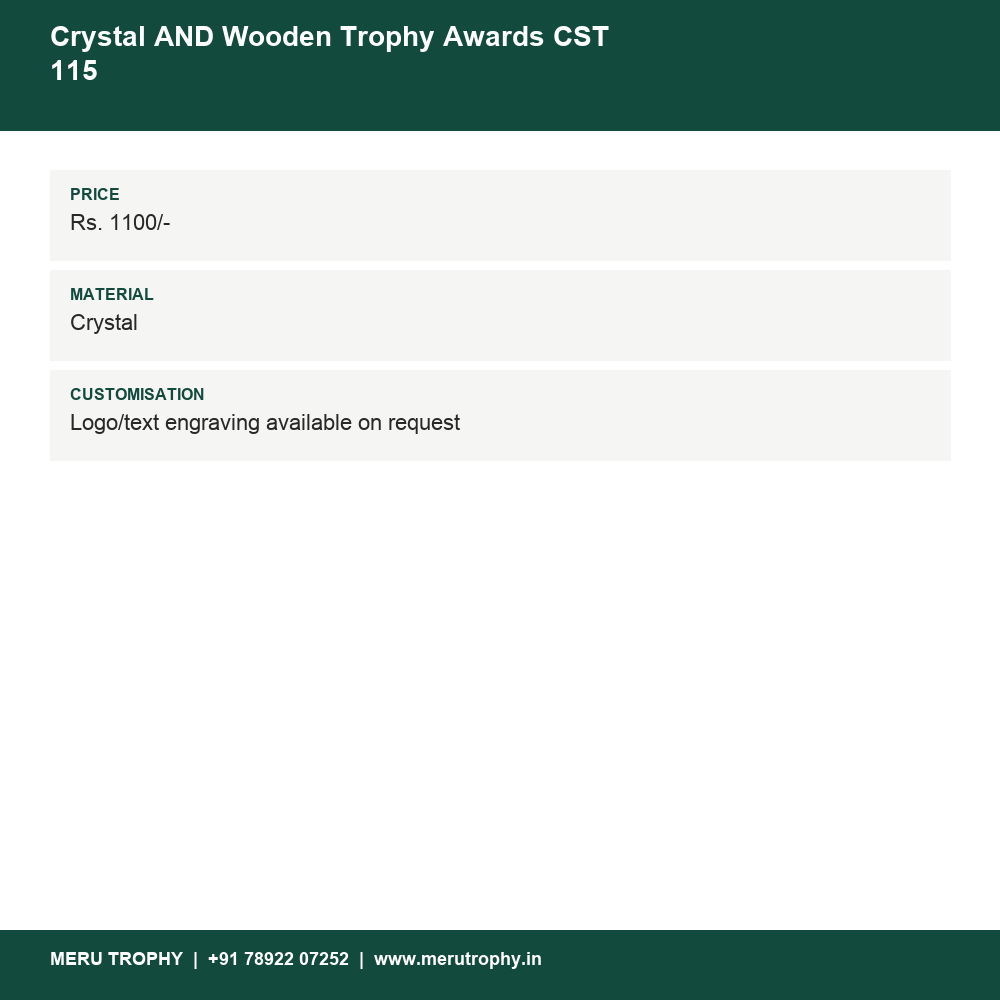 Crystal AND Wooden Trophy Awards CST 115 details - Meru Trophy