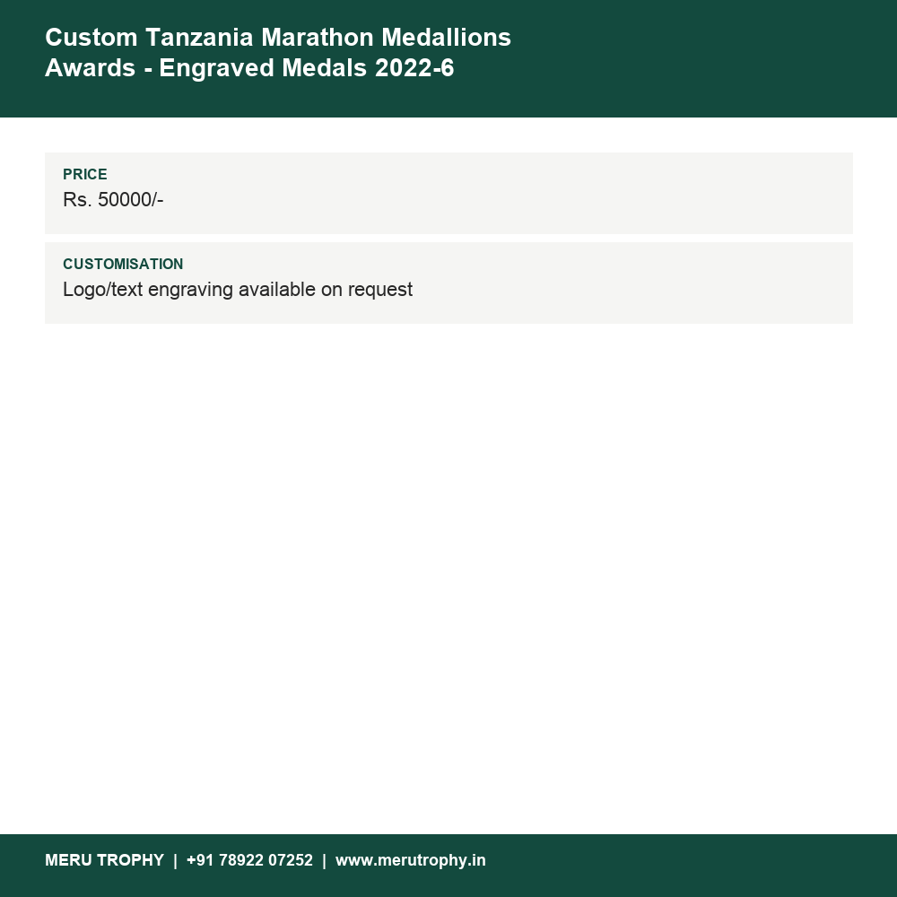Custom Tanzania Marathon Medallions Awards - Engraved Medals 2022-6 details - Meru Trophy