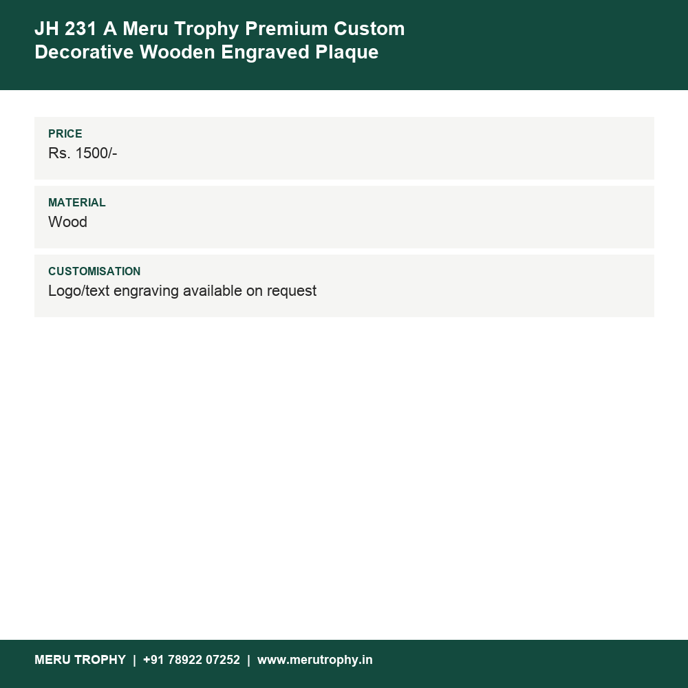JH 231 A Meru Trophy Premium Custom Decorative Wooden Engraved Plaque jh-231-a details - Meru Trophy