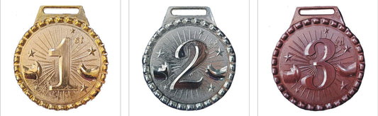 Gold; silver; and bronze medals for recognition and awards.