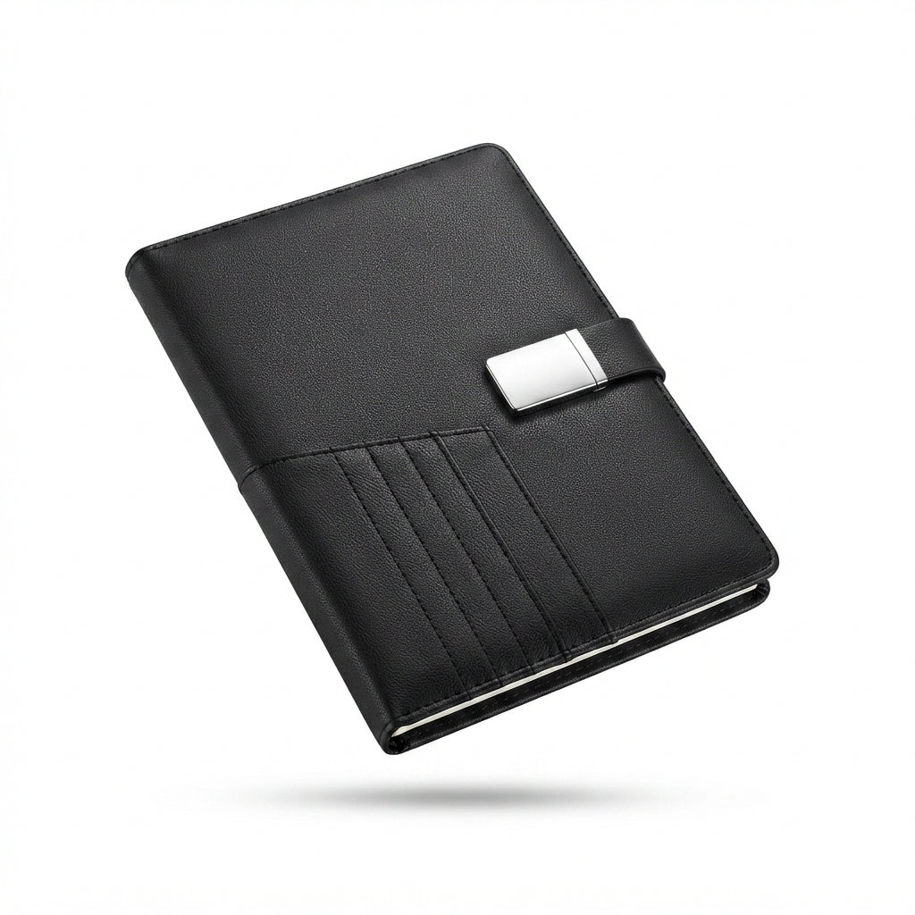 PU Diary with Front Pocket - Black - Meru Trophy corporate gifting