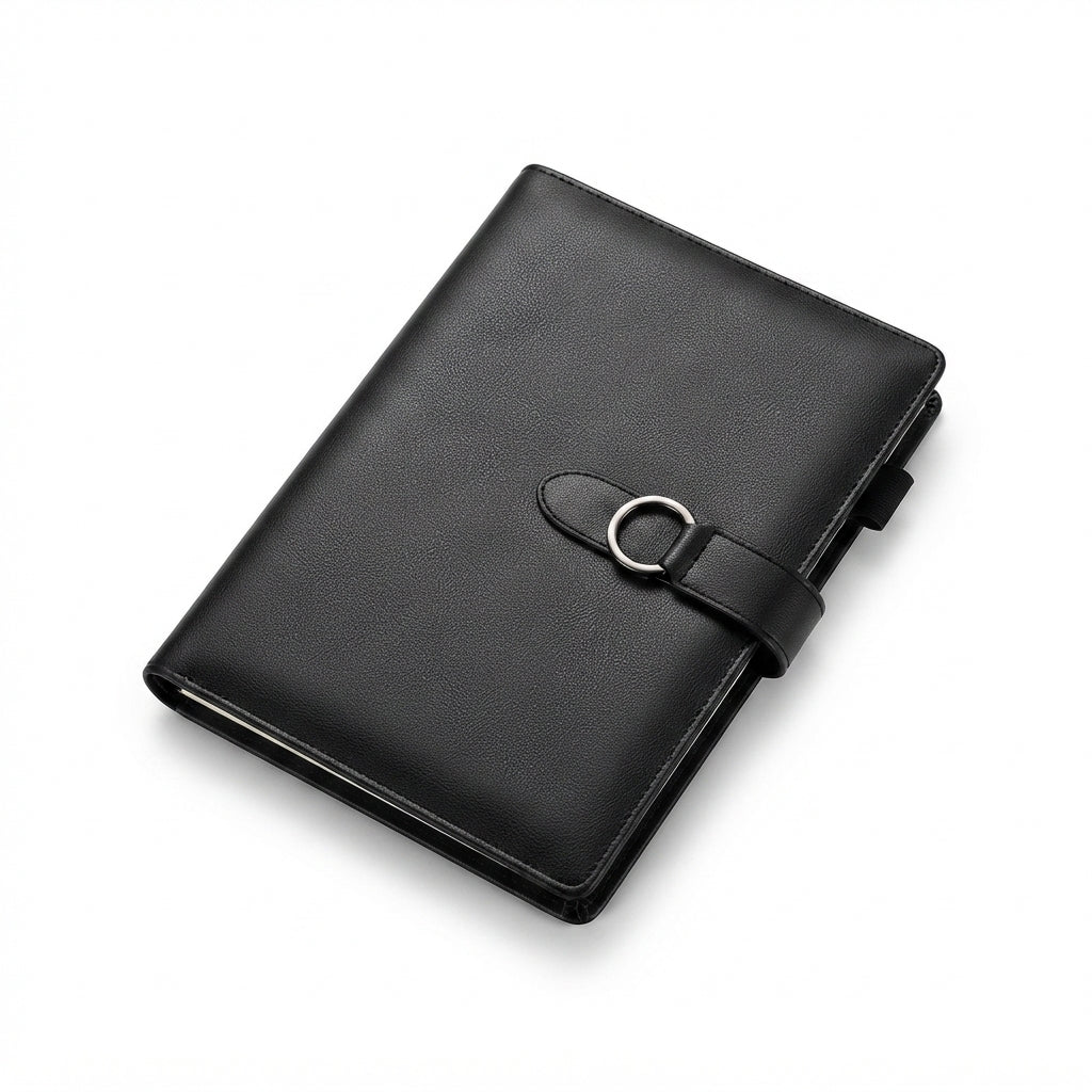 PU Diary with Metal Ring Clasp - Black - Meru Trophy corporate gifting