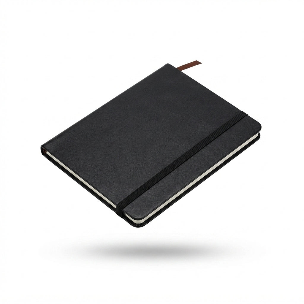Classic PU Notebook with Elastic Band - Black - Meru Trophy corporate gifting