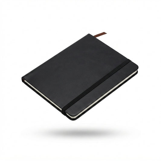 Classic PU Notebook with Elastic Band - Black - Meru Trophy corporate gifting