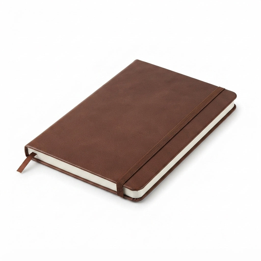 Classic PU Notebook with Elastic Band - Brown - Meru Trophy corporate gifting