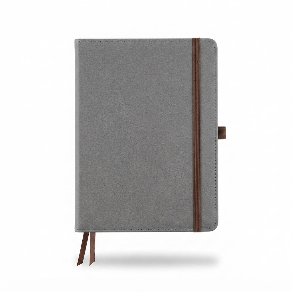 Classic PU Notebook with Elastic Band - Grey - Meru Trophy corporate gifting