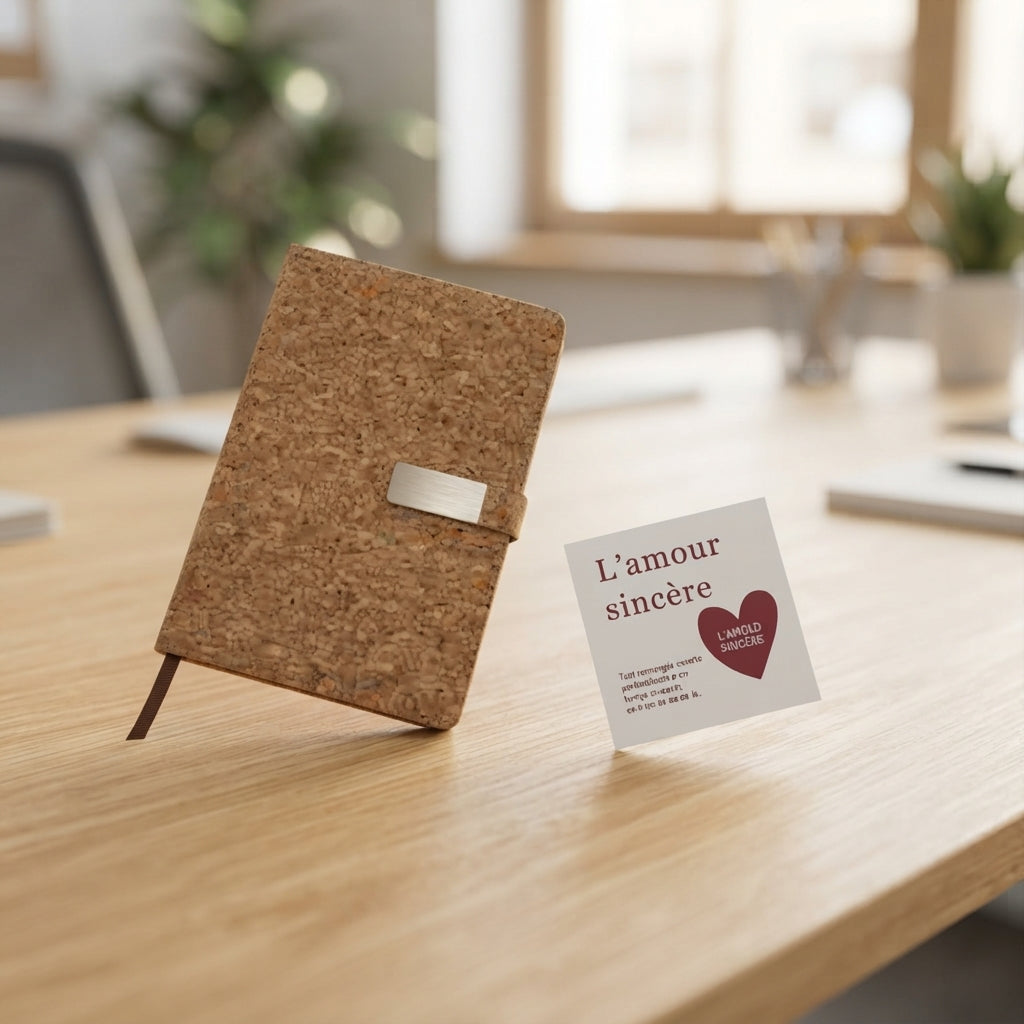 Cork Cover Diary with Metal Plate - lifestyle - Meru Trophy corporate gifting