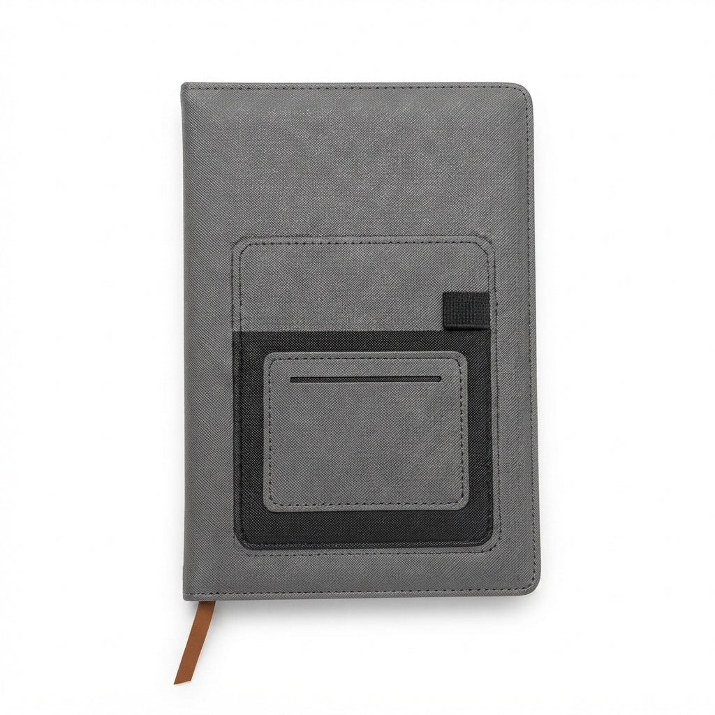 PU Diary with Phone Pocket Cover - Grey - Meru Trophy corporate gifting