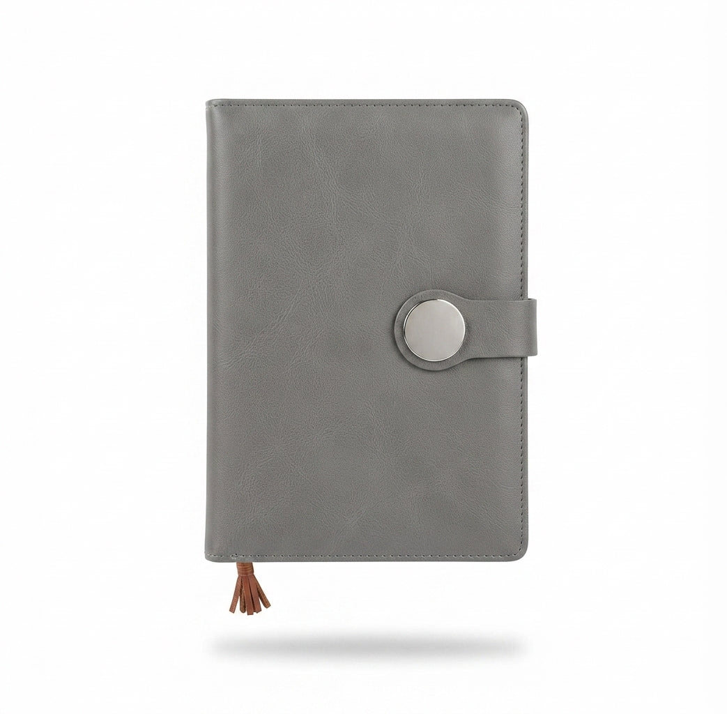 PU Diary with Round Snap Button - Grey - Meru Trophy corporate gifting