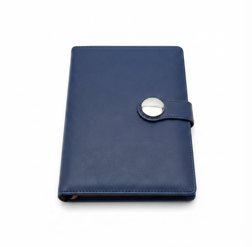 PU Diary with Round Snap Button - Navy - Meru Trophy corporate gifting