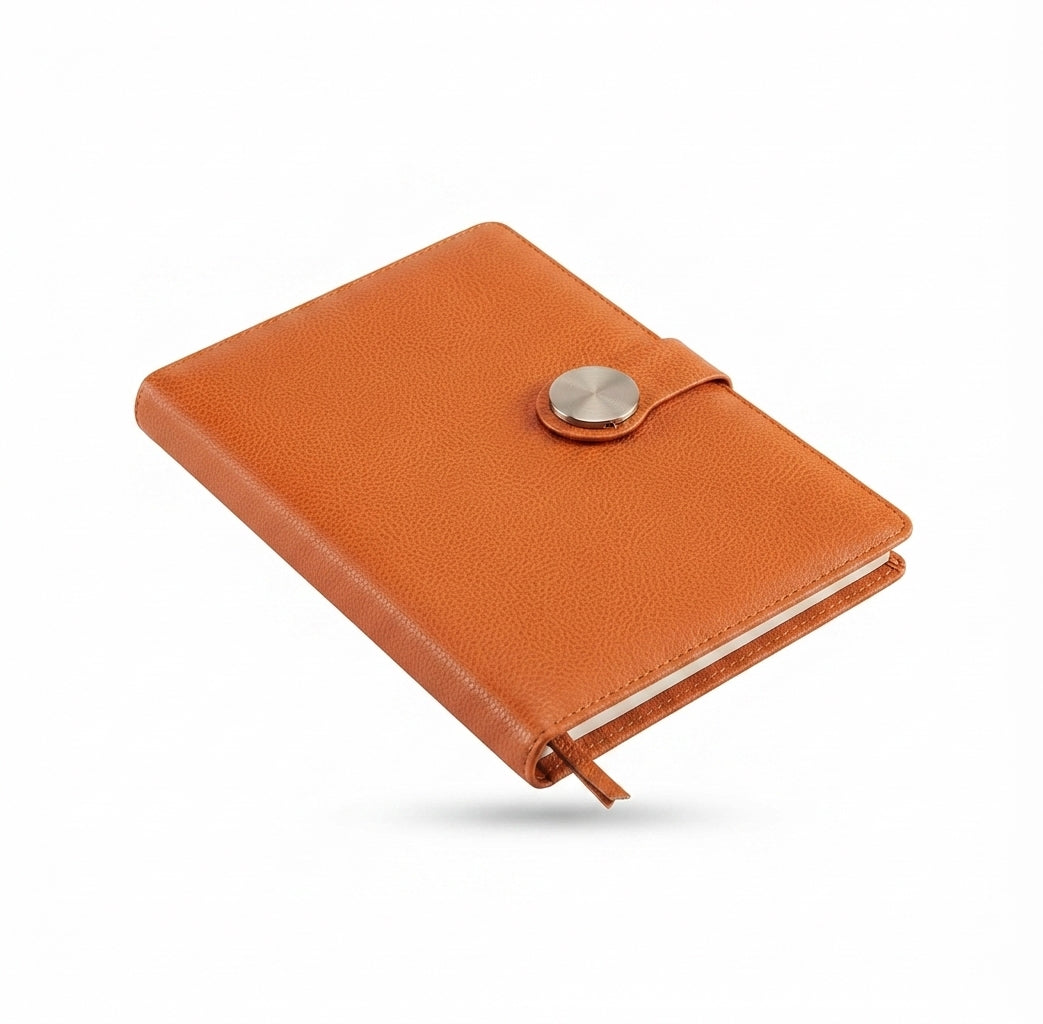 PU Diary with Round Snap Button - Orange - Meru Trophy corporate gifting