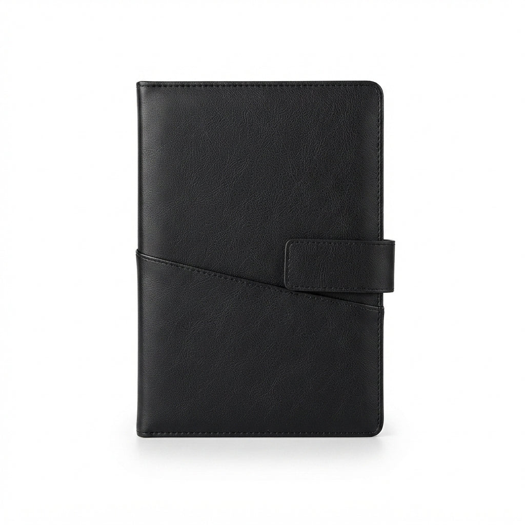 PU Diary with Belt Strap Closure - Black - Meru Trophy corporate gifting