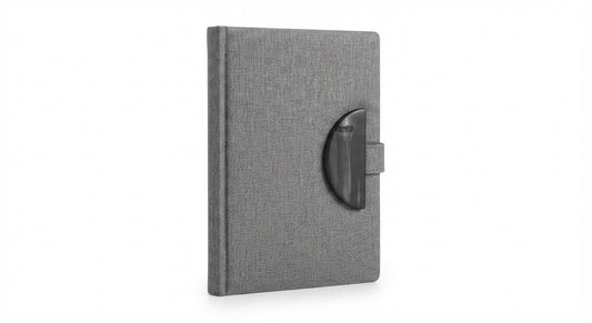 Fabric Diary with Bamboo Half-Moon Accent - Grey - Meru Trophy corporate gifting