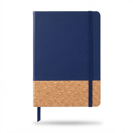 Half Cork PU Notebook with Elastic Band - Navy - Meru Trophy corporate gifting