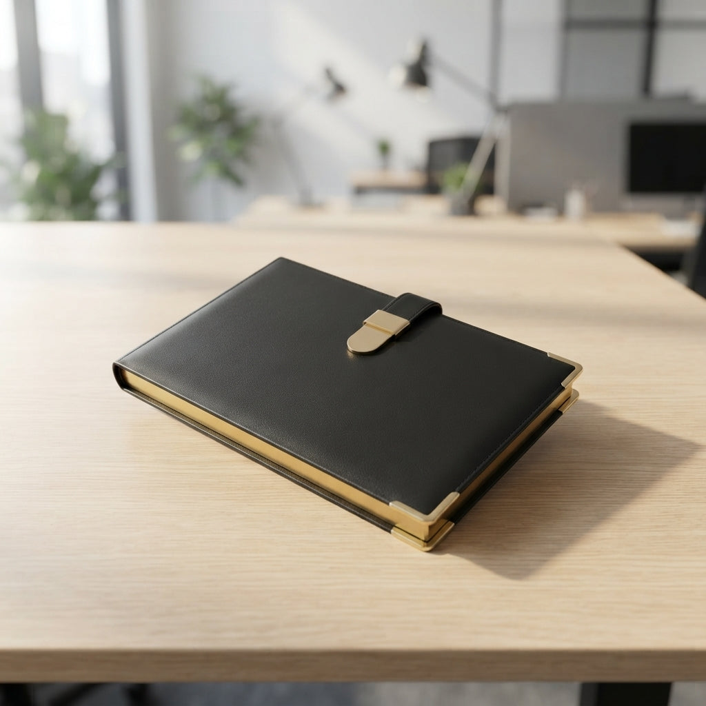 PU Diary with Gold Trim and Magnetic Clasp - lifestyle - Meru Trophy corporate gifting