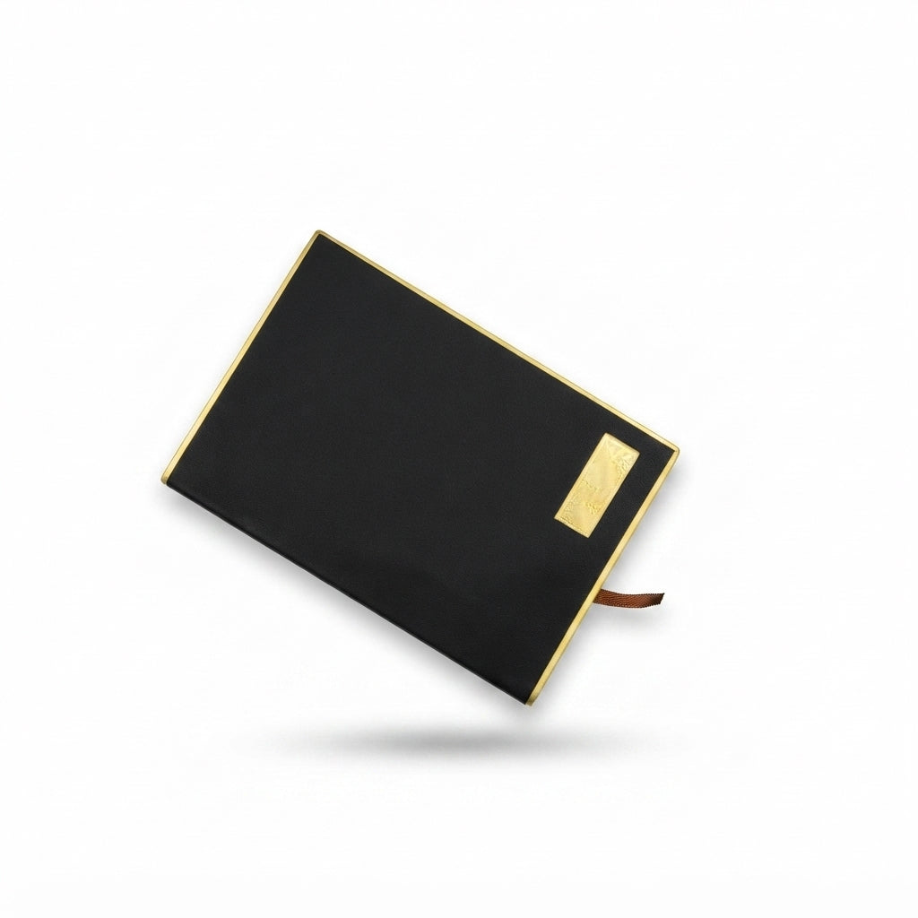 PU Diary with Gold Plate and Gold Edges - Black - Meru Trophy corporate gifting