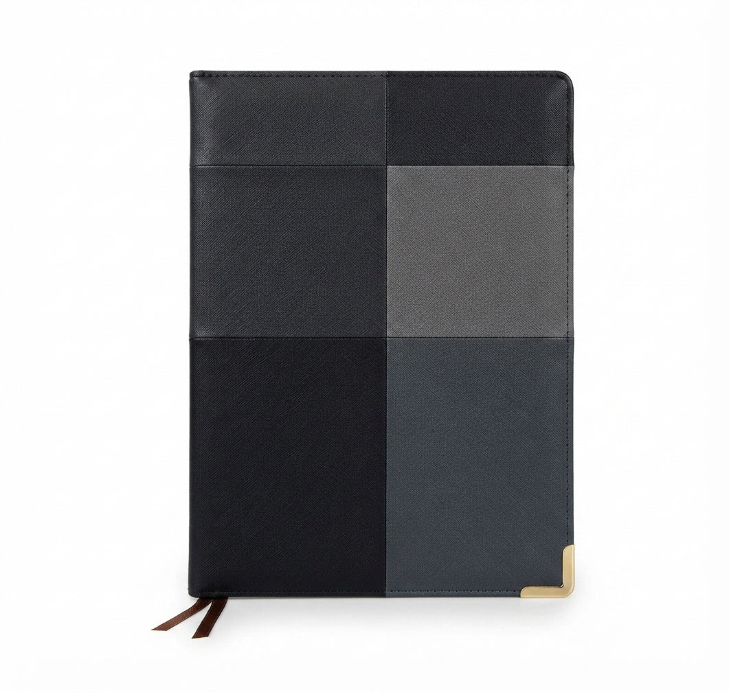 Color Block Patchwork PU Diary - Black - Meru Trophy corporate gifting