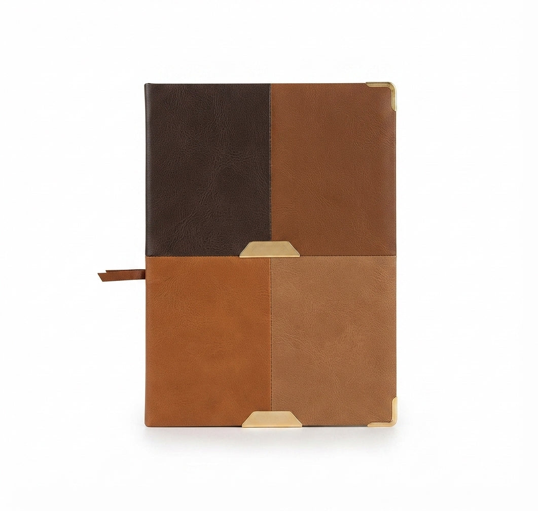 Color Block Patchwork PU Diary - Brown - Meru Trophy corporate gifting