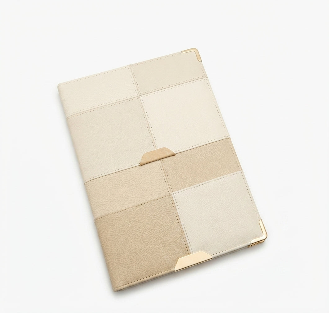Color Block Patchwork PU Diary - Cream - Meru Trophy corporate gifting