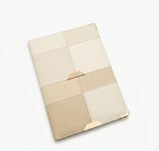 Color Block Patchwork PU Diary - Cream - Meru Trophy corporate gifting