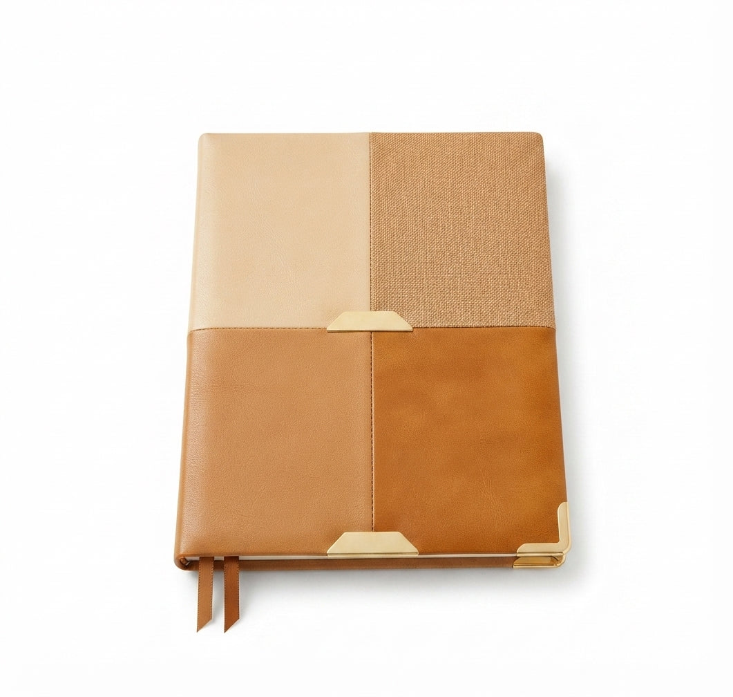 Color Block Patchwork PU Diary - Tan - Meru Trophy corporate gifting