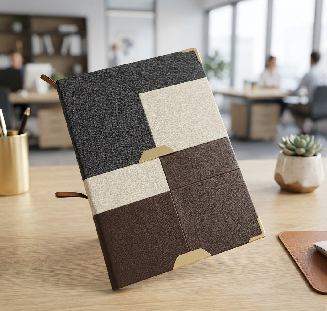 Color Block Patchwork PU Diary - lifestyle - Meru Trophy corporate gifting