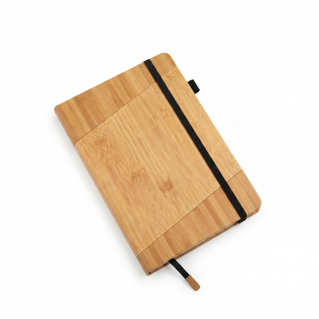 Bamboo Front Notebook with Elastic Band - Bamboo - Meru Trophy corporate gifting