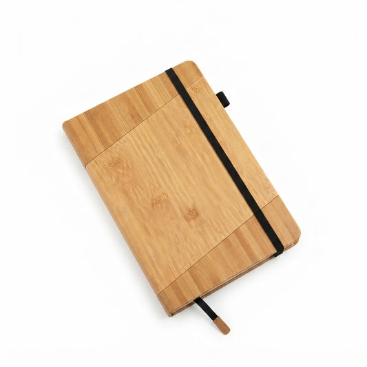 Bamboo Front Notebook with Elastic Band - Bamboo - Meru Trophy corporate gifting