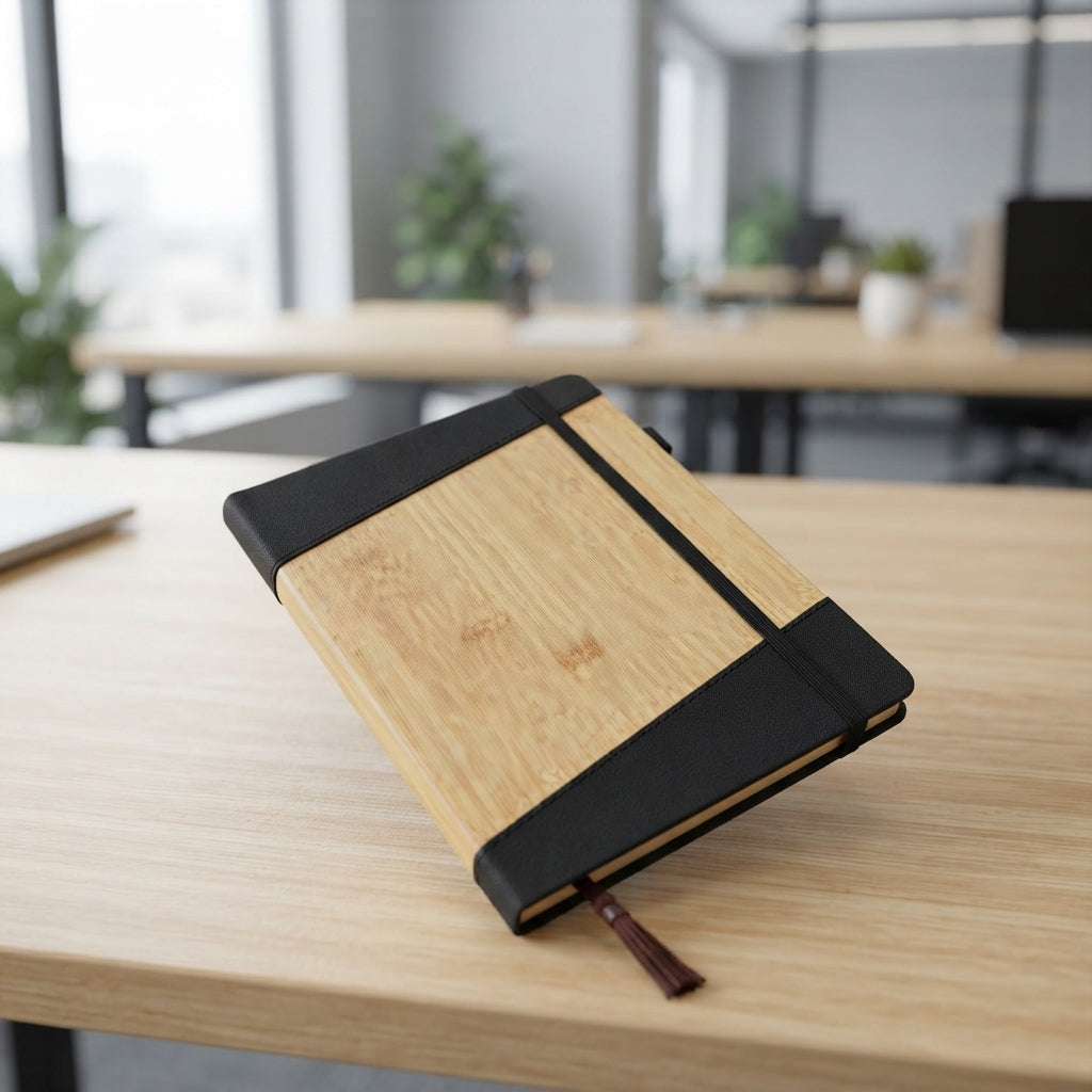 Bamboo Front Notebook with Elastic Band - lifestyle - Meru Trophy corporate gifting