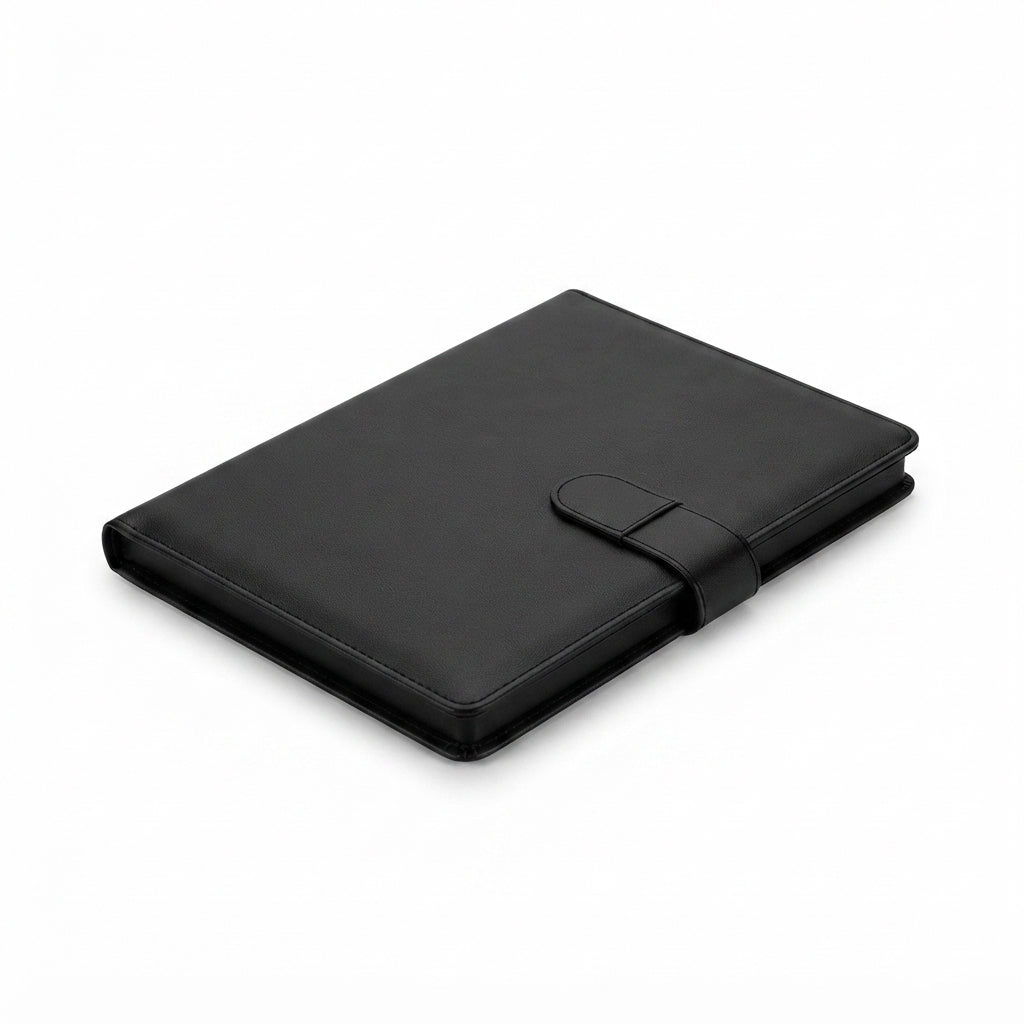 PU Diary with Loop Strap Closure - Black - Meru Trophy corporate gifting