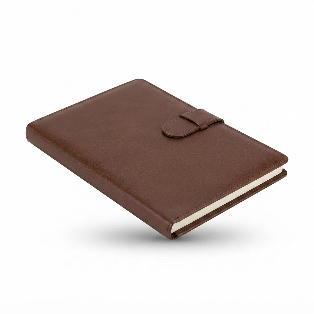 PU Diary with Loop Strap Closure - Brown - Meru Trophy corporate gifting
