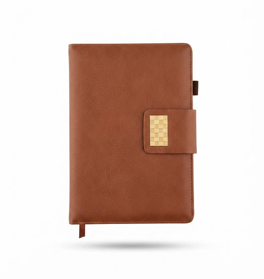 PU Diary with Gold Metal Plate - Brown - Meru Trophy corporate gifting