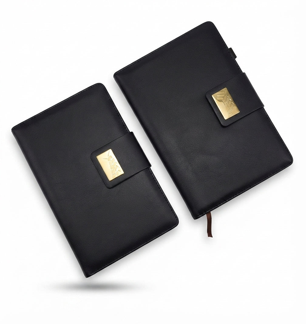 PU Diary with Gold Metal Plate - Black - Meru Trophy corporate gifting