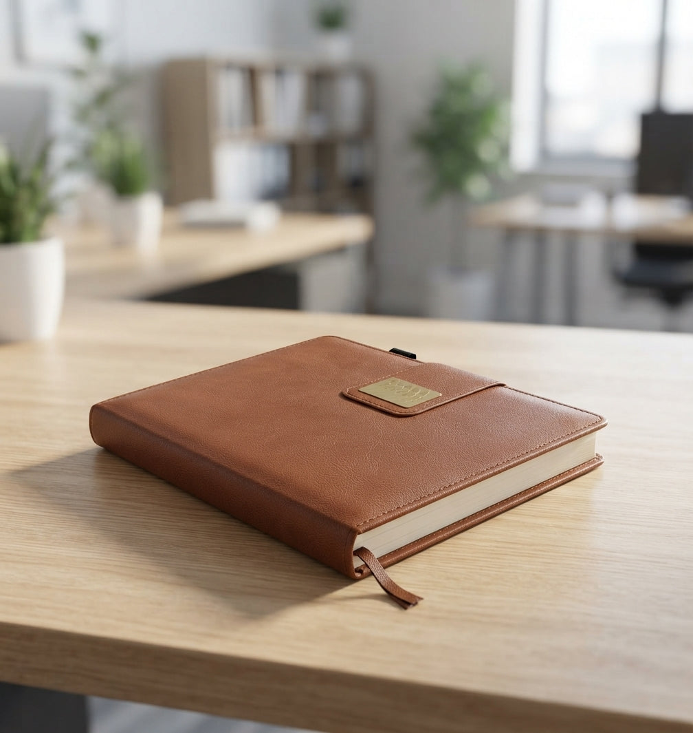 PU Diary with Gold Metal Plate - lifestyle - Meru Trophy corporate gifting