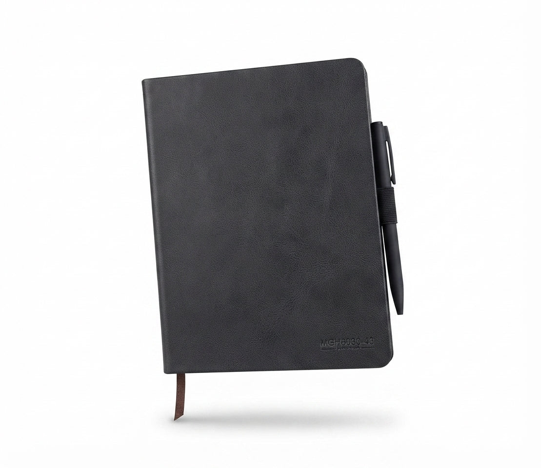PU Notebook with Pen Loop - Black - Meru Trophy corporate gifting