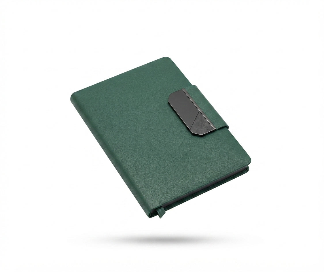 PU Diary with Metal Clip Clasp - Green - Meru Trophy corporate gifting