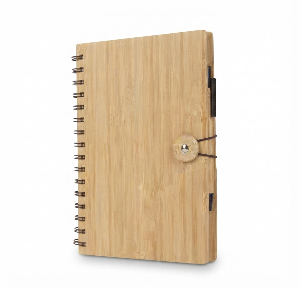 Bamboo Spiral Notebook with String Closure - Bamboo - Meru Trophy corporate gifting