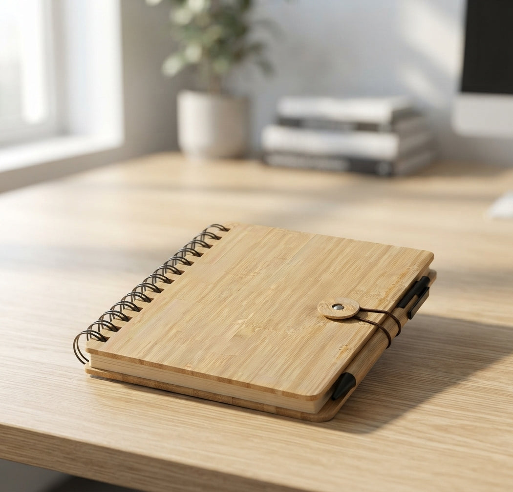 Bamboo Spiral Notebook with String Closure - lifestyle - Meru Trophy corporate gifting