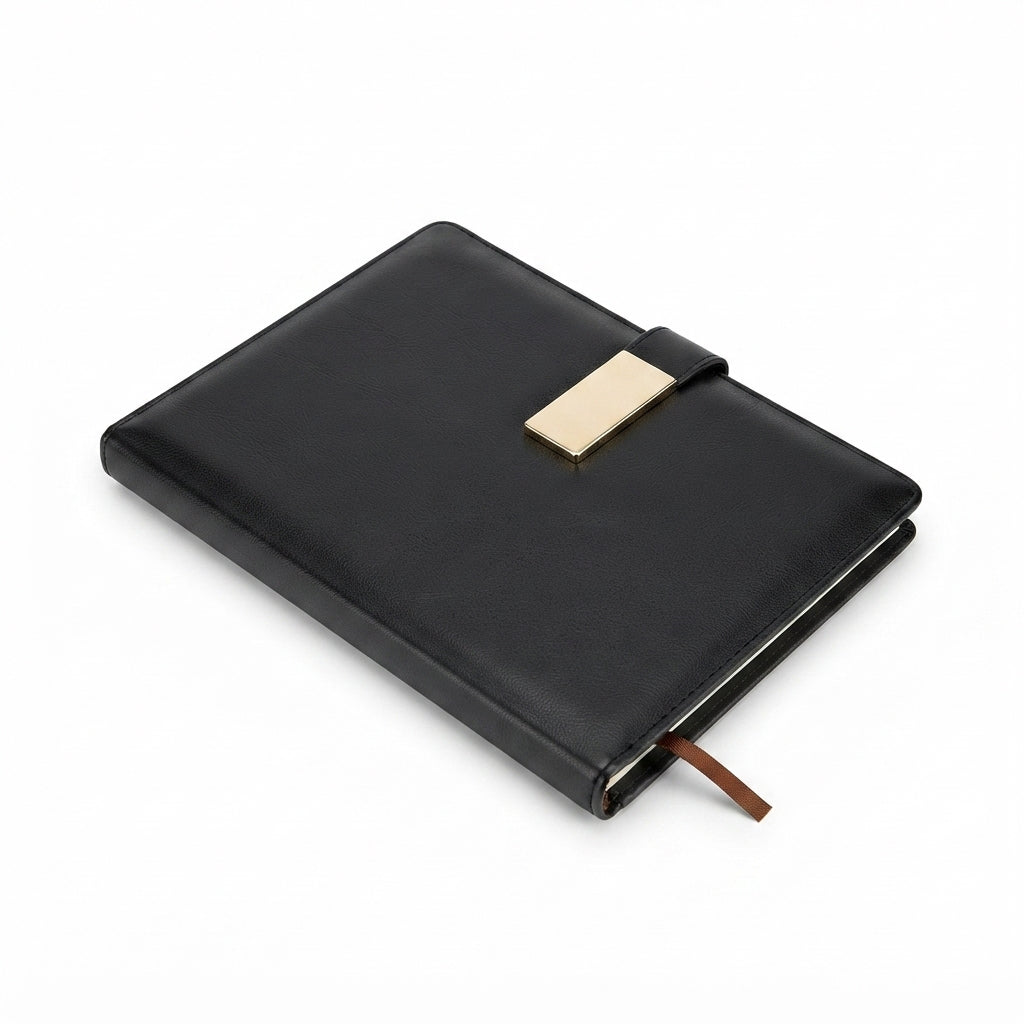 PU Diary with Metal Plate Accent - Black - Meru Trophy corporate gifting