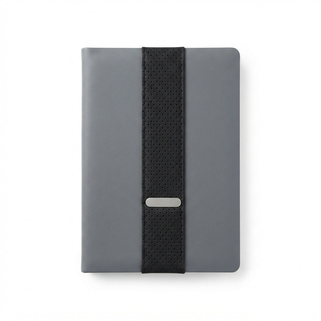 Fabric Panel PU Diary with Metal Plate - Grey - Meru Trophy corporate gifting