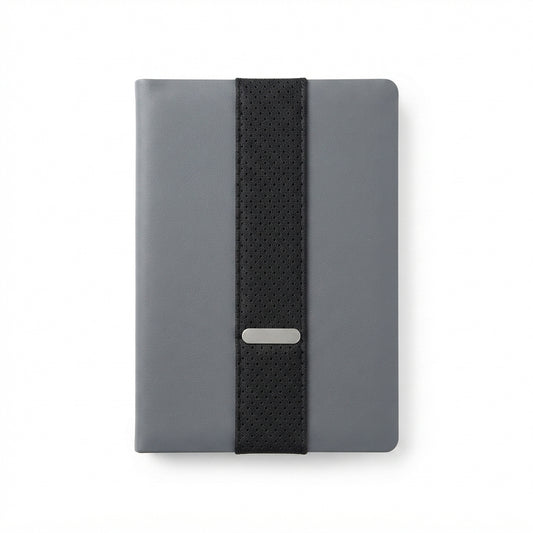 Fabric Panel PU Diary with Metal Plate - Grey - Meru Trophy corporate gifting