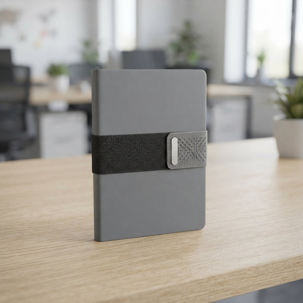Fabric Panel PU Diary with Metal Plate - lifestyle - Meru Trophy corporate gifting