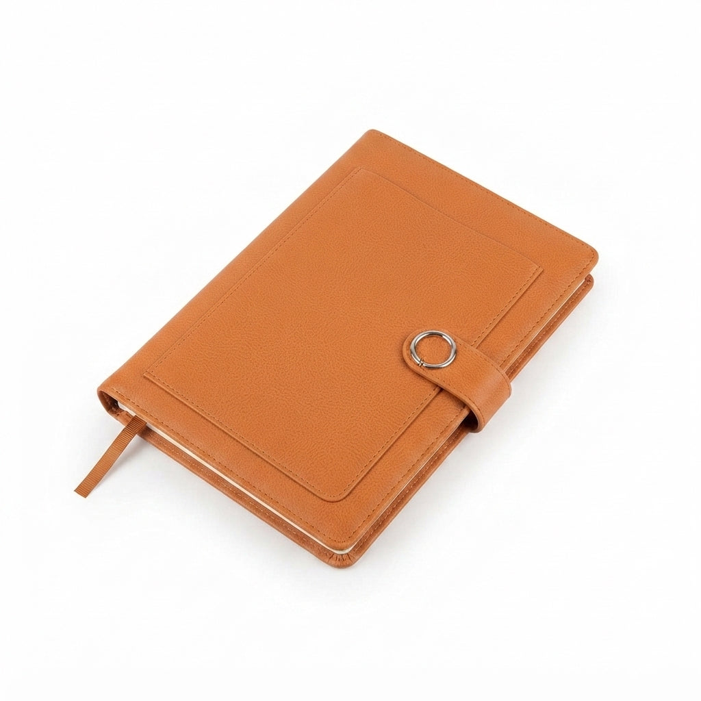 PU Diary with Cover Pocket and Snap Tab - Tan - Meru Trophy corporate gifting