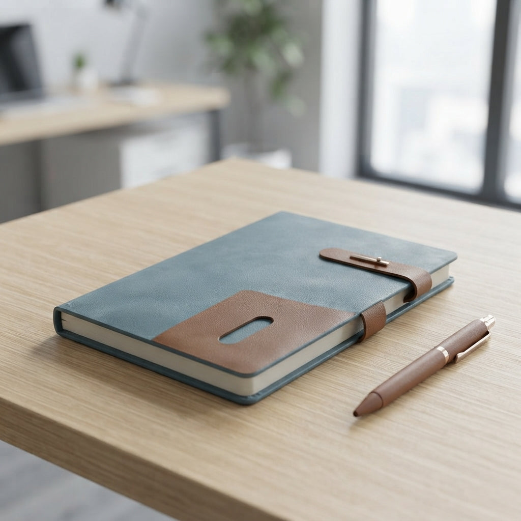 PU Diary with Front Pocket and Pen Clip - lifestyle - Meru Trophy corporate gifting