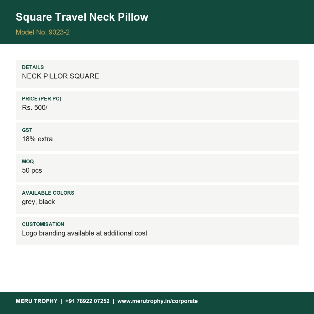 Square Travel Neck Pillow - details - Meru Trophy corporate gifting