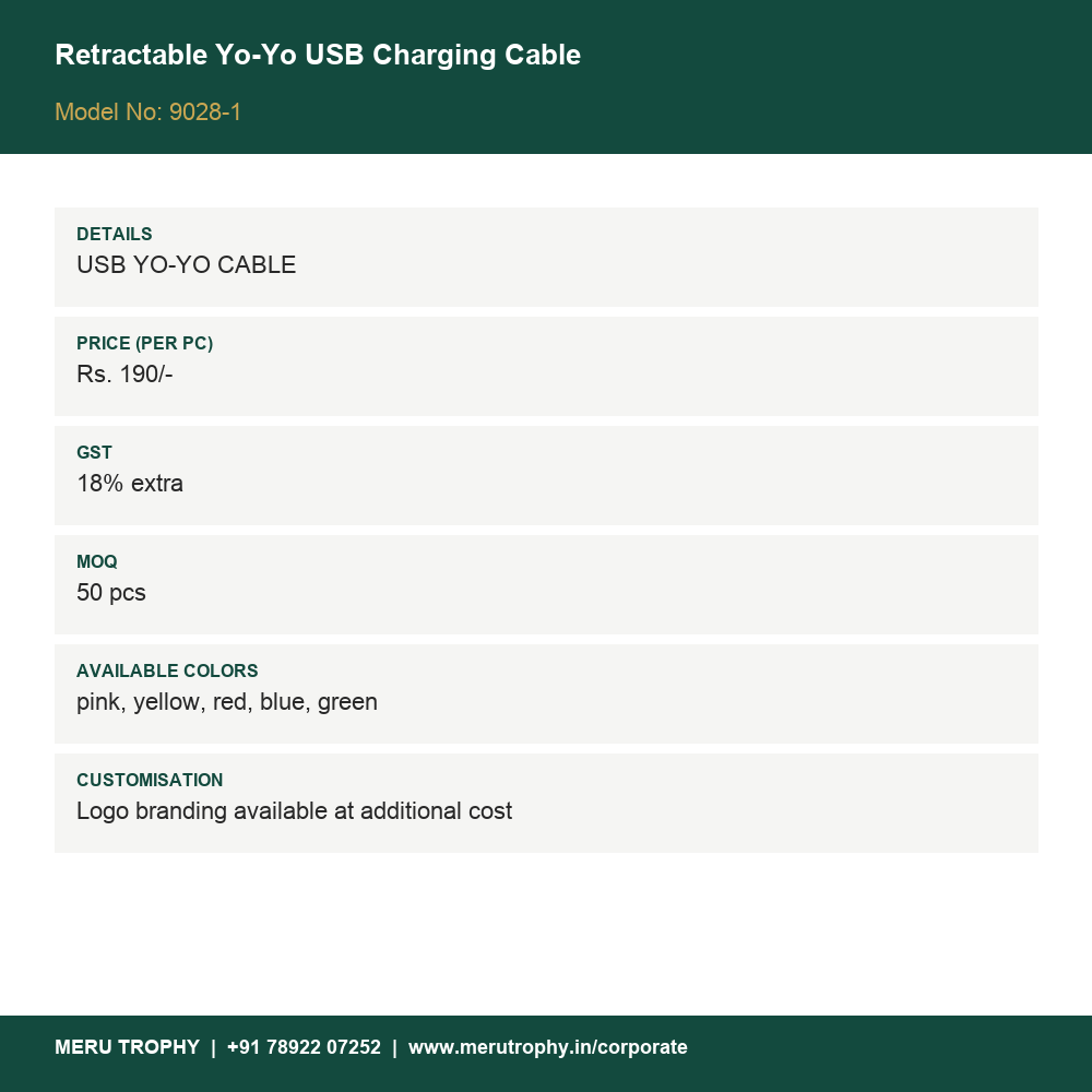 Retractable Yo-Yo USB Charging Cable - details - Meru Trophy corporate gifting